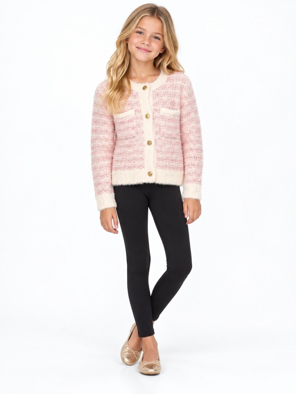 Crewcuts Striped Wool Blend Cardigan in Pink & Cream Size XS Like New